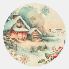 コージークリスマスコテージ ラウンドシール
