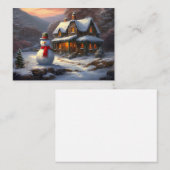 コージークリスマスコテージ&雪だるま | ヴィンテージ冬 ノートカード (正面/裏面)