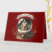 コージークリスマススノーグローブコテージシーン カード (黄色い花)