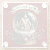 コージークリスマススノーグローブコテージシーン ガラスコースター (裏面)