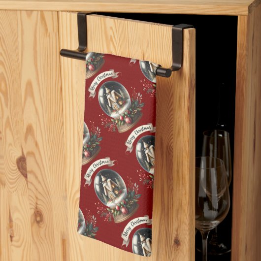 コージークリスマススノーグローブコテージシーン キッチンタオル (三つ折り)