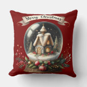 コージークリスマススノーグローブコテージシーン クッション (正面)