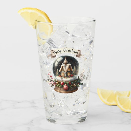 コージークリスマススノーグローブコテージシーン タンブラーグラス (アイス正面)