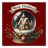 コージークリスマススノーグローブコテージシーン ポスター (正面)