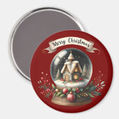 コージークリスマススノーグローブコテージシーン マグネット (正面/裏面)
