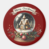 コージークリスマススノーグローブコテージシーン マグネット (正面)