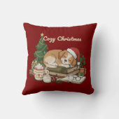 コージークリスマススリーピングパピー&ブックスヴィンテージ クッション (裏面)