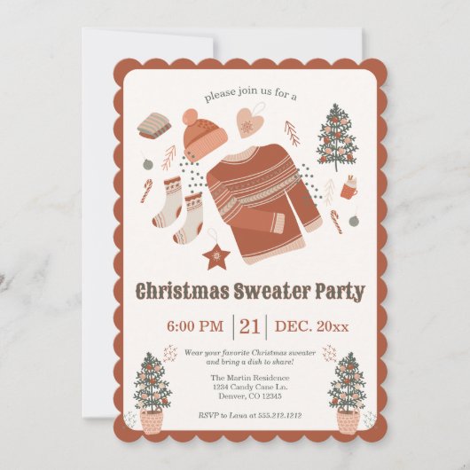 コージークリスマスセーターパーティの招待状 招待状 (正面)
