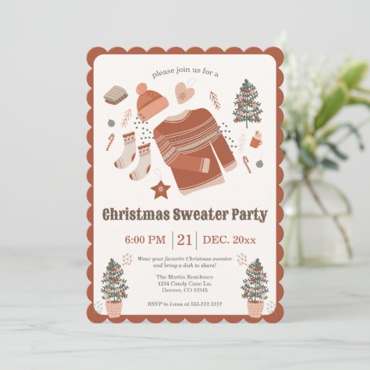 コージークリスマスセーターパーティの招待状 招待状 (スタンド正面)