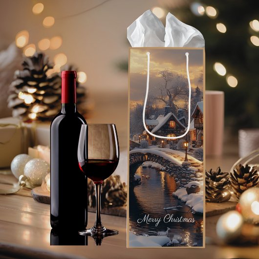 コージークリスマスビレッジウィンターシーン ミディアムペーパーバッグ