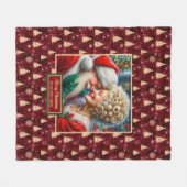 コージークリスマスブランケットブルゴーニュ金ゴールドサンタ フリースブランケット (正面(横))