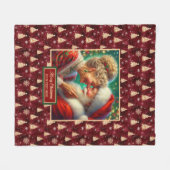 コージークリスマスブランケットブルゴーニュ金ゴールドホリデーデコール フリースブランケット (正面(横))