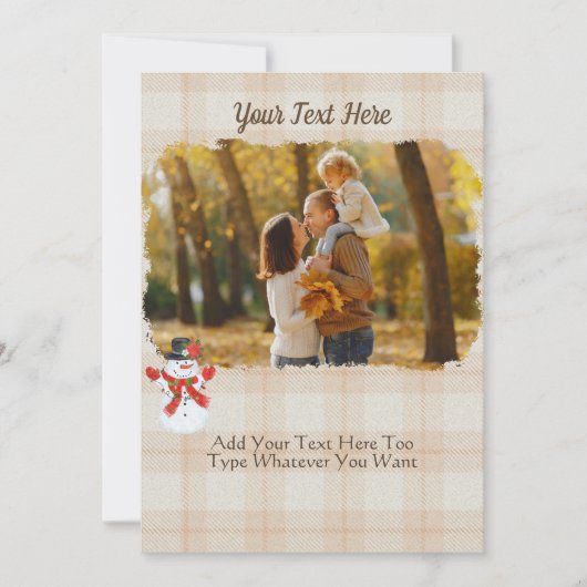 コージークリスマスプレドタータンチェックタンニュートラル雪だるま カード (正面)