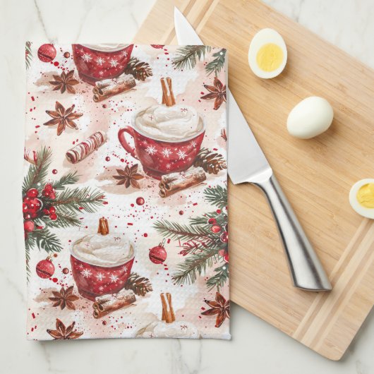 コージークリスマスホットココア キッチンタオル (四つ折り)