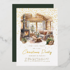 コージークリスマスホームホリデーフォイル招待状 箔招待状