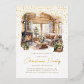 コージークリスマスホームホリデーフォイル招待状 箔招待状 (正面)