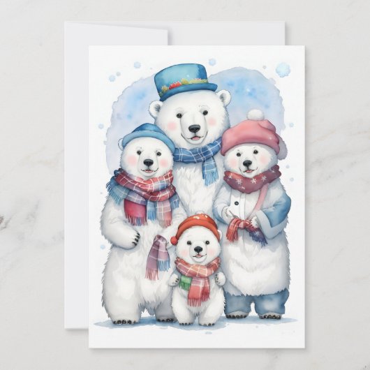 コージークリスマスポーラーベアーファミリーホリデーフラットカード (正面)