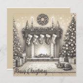 コージークリスマス子猫スケッチフラットカード シーズンカード (正面/裏面)