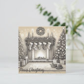 コージークリスマス子猫スケッチフラットカード シーズンカード (スタンド正面)