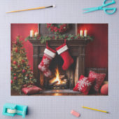 コージークリスマス暖炉とストッキングデコページ 薄葉紙 (クラフト)