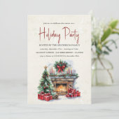 コージークリスマス暖炉ホリデーパーティー 招待状 (スタンド正面)