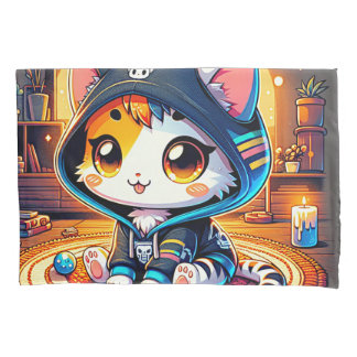 コージーゲーマーキャットインフード付きスウェットシャツ 枕カバー