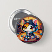 コージーゲーマーキャットインフード付きスウェットシャツ 缶バッジ (正面&裏面)