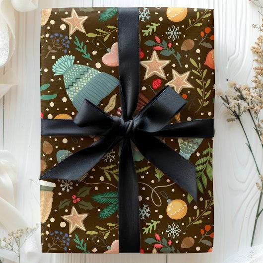 コージーココアとミッテンキュートホリデークリスマス ラッピングペーパー