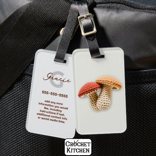 コージーコテージコアクロチェットマッシュルームモノグラム名 ラゲッジタグ