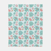 コージーコラージュウィンターファッションパターンティール(緑がかった色)&ピンク フリースブランケット (正面)