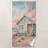 コージーコースタルコテージビーチハウスウォーターカラー ビーチタオル (正面)