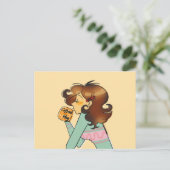 コージーコーヒーガールモーニングイラストレーション ポストカード (スタンド正面)