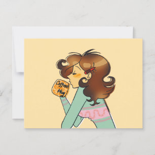 コージーコーヒーガールモーニングイラストレーション ポストカード
