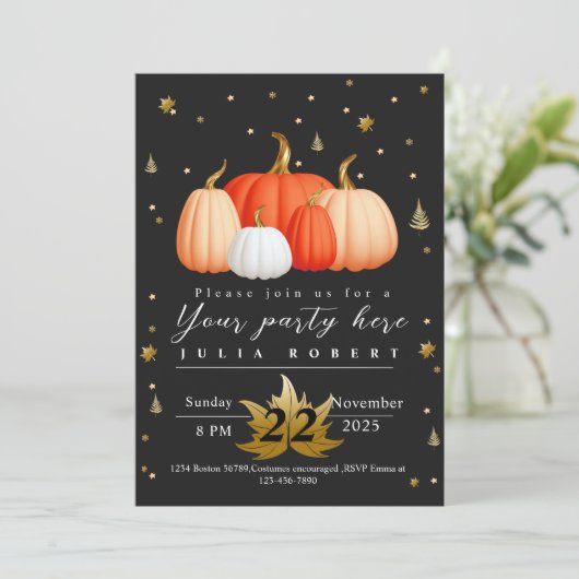 コージーゴールデングリッター秋秋オレンジカボチャ 招待状 (スタンド正面)