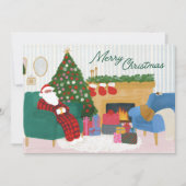 コージーサンタインパジャマ図解入りの、写真付きのスクリスマスカード シーズンカード (正面)