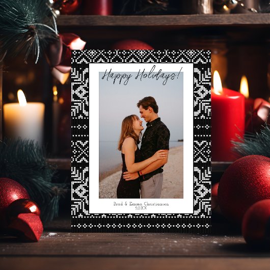 コージーシンプルバジェットブラック&ホワイト1フォトクリスマス ポストカード