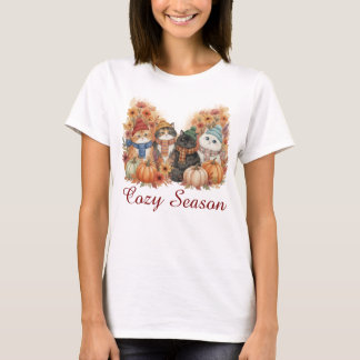 コージーシーズン秋のネコとカボチャTシャツ Tシャツ