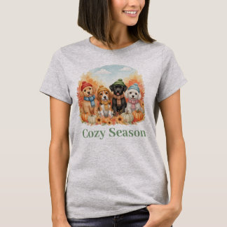 コージーシーズン秋の子犬とカボチャTシャツ Tシャツ