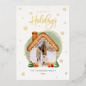 コージージンジャーブレッドハウスフォトフォイルホリデーカード 箔シーズンカード (正面)