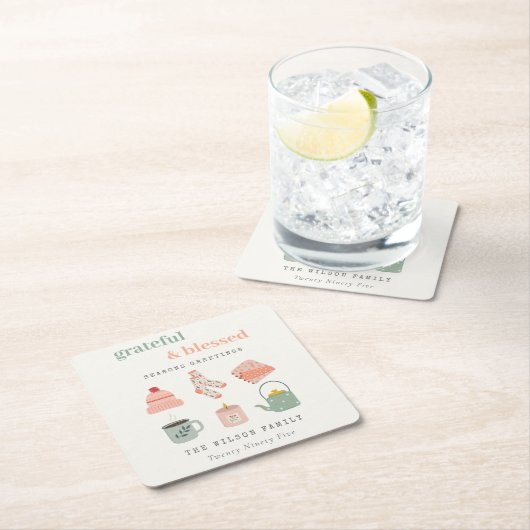 コージースカンジウィンターエッセンシャル季節のごあいさつ スクエアペーパーコースター (インサイチュ)