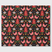 コージースカンジナビアフォークアートクリスマス ラッピングペーパー (フラット)