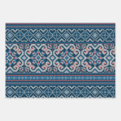 コージースカンジナビアブルー&ピーチウィンターセーター ラッピングペーパーシート (正面3)