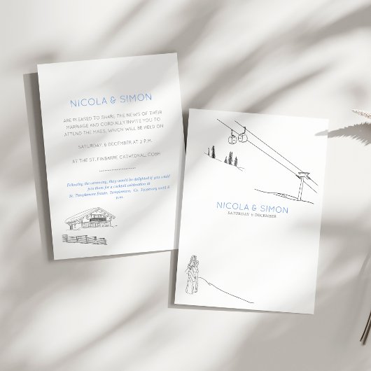 コージースキーロッジカップルインラブスノーウィーマウンテン 招待状