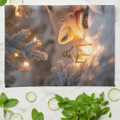 コージースリーピングキツネアンダースノーウィーブランチ キッチンタオル (折り畳み)