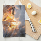 コージースリーピングキツネアンダースノーウィーブランチ キッチンタオル (四つ折り)