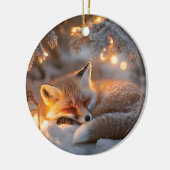 コージースリーピングキツネアンダースノーウィーブランチ セラミックオーナメント (左)
