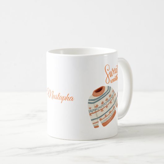 コージーセーターウェザーマグと名前をカスタムする | 秋 コーヒーマグカップ (正面右)