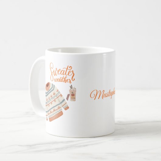 コージーセーターウェザーマグと名前をカスタムする | 秋 コーヒーマグカップ (正面左)