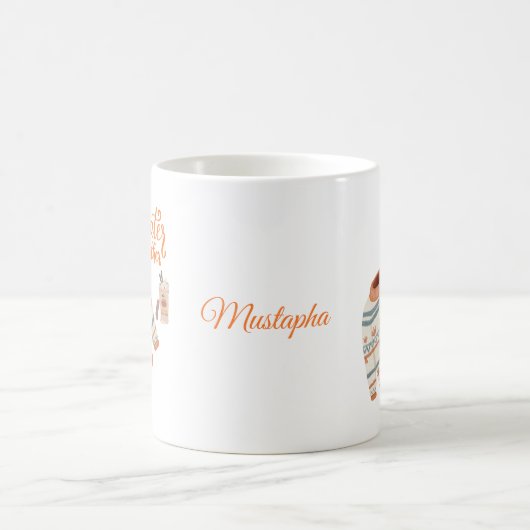 コージーセーターウェザーマグと名前をカスタムする | 秋 コーヒーマグカップ (中央)