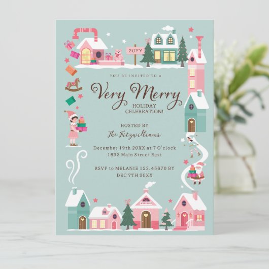 コージーノースポールピンク小妖精や小人ワークショップクリスマスパーティー 招待状 (スタンド正面)